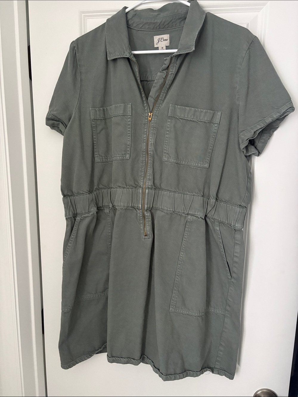 J. Crew Short Sleeve Utility Dress in Olive Green